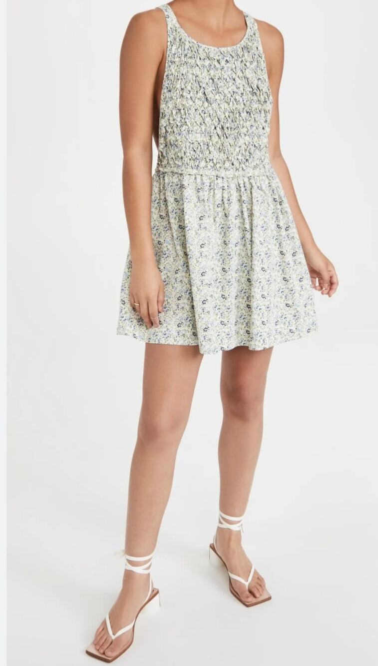 Free People Petunia Apron Mini Dress Lavender Blue Floral Print M